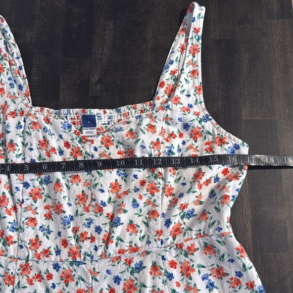 Old Navy Red White Blue Floral Linen Sweetheart Dress Smocked Back Midi Size LG - Picture 8 of 10